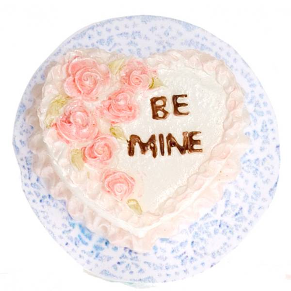 2 Dollhouse Miniature Heart "Be Mine" Cakes