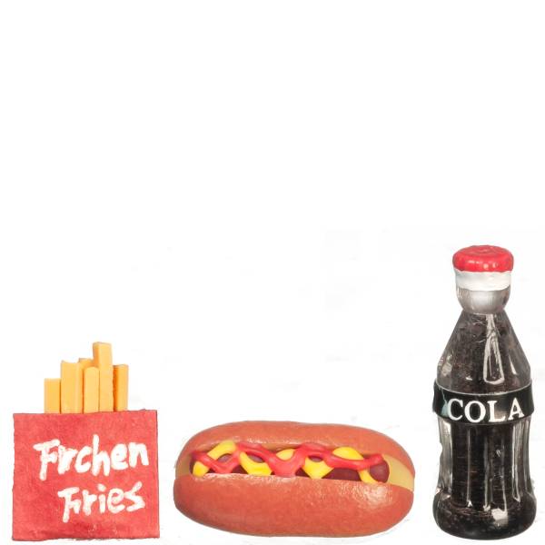 Dollhouse Miniature Hot Dog, Fries & Cola