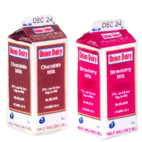 Dollhouse Miniature Strawberry & Chocolate Milk Set