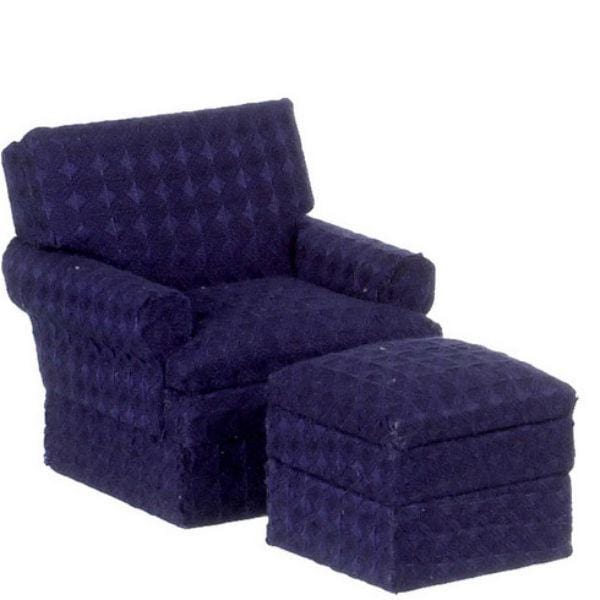 Navy Dollhouse Miniature Club Chair & Ottoman