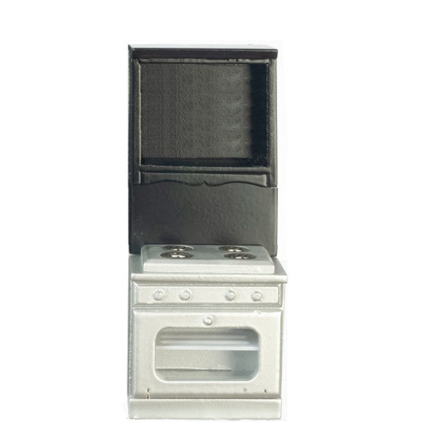 Black Dollhouse Miniature Oven with Overhead Cabinet