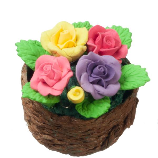Dollhouse Miniature Pastel Roses in a Basket
