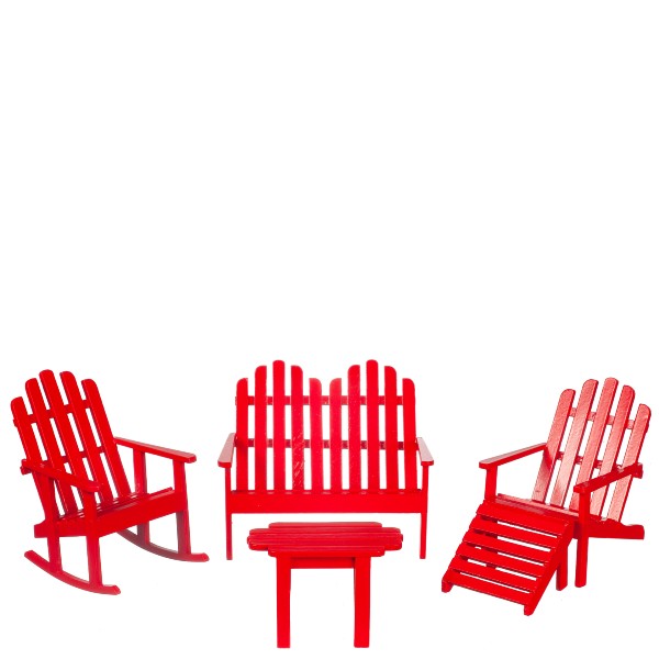 Dollhouse Miniature Red Adirondack Chair Set