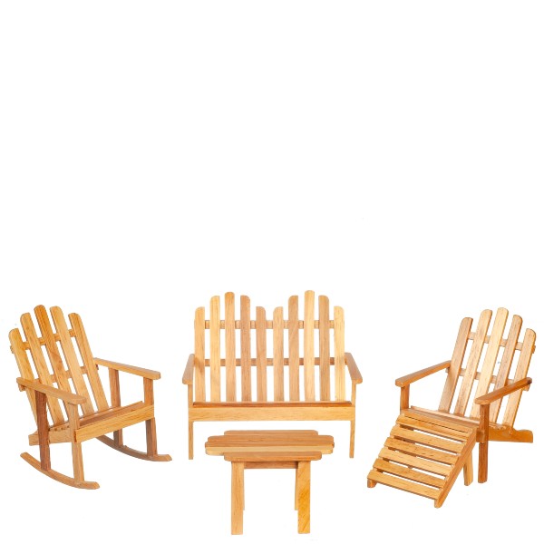 Dollhouse Miniature Oak Adirondack Chair Set