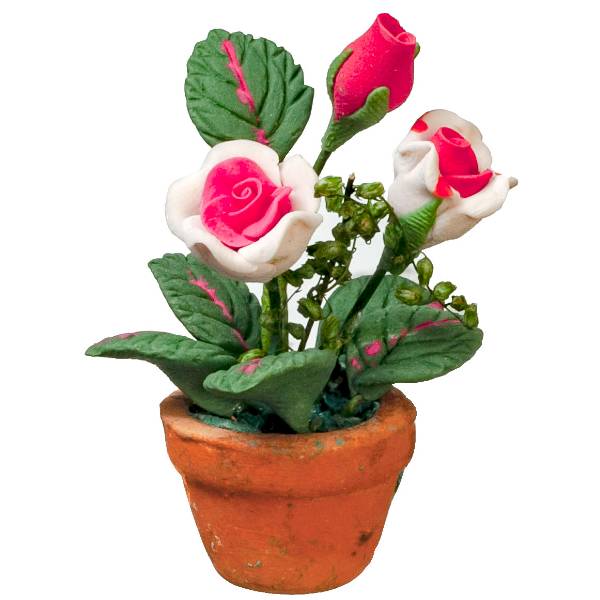 Pink & White Dollhouse Miniature Roses in a Pot