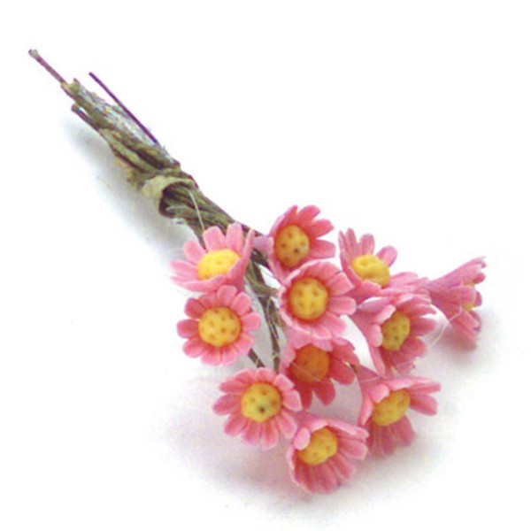 One Dozen Pink Dollhouse Miniature Daisies