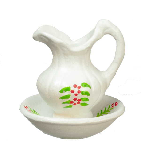 Floral Dollhouse Miniature Pitcher & Bowl