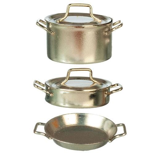 Nickel Dollhouse Miniature Pots and Pans