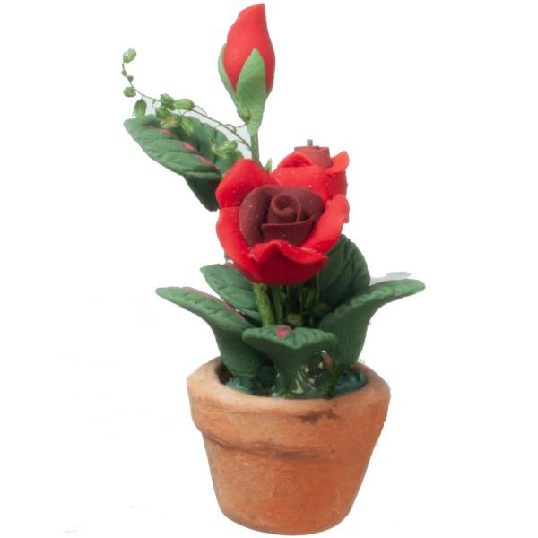 Red Dollhouse Miniature Roses in a Pot