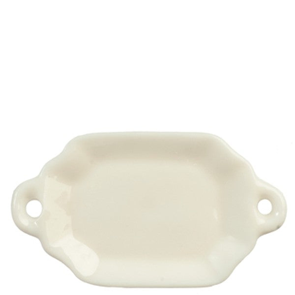 White Dollhouse Miniature Serving Plate with Handles