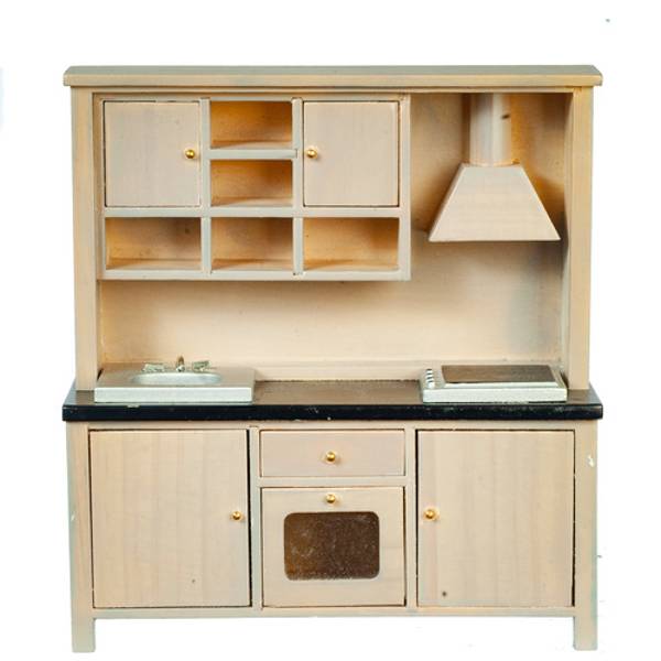 Gray & Black Dollhouse Miniature Kitchen Stove, Sink & Cabinets