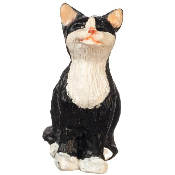Dollhouse Miniature Sitting Black & White Cat
