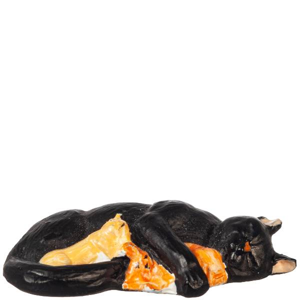 Sleeping Dollhouse Miniature Black Cat with Kittens