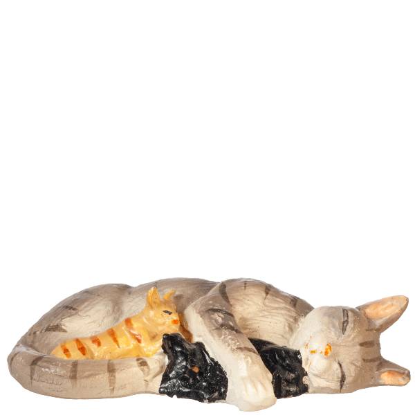 Sleeping Gray Dollhouse Miniature Gray Cat with Kittens