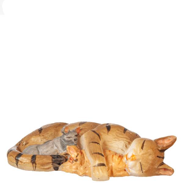Sleeping Dollhouse Miniature Tabby Cat with Kittens