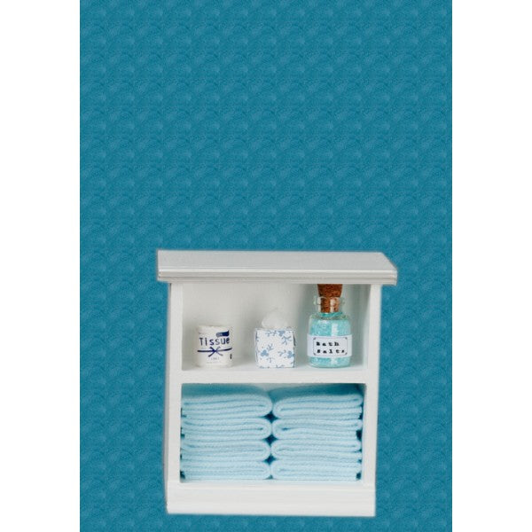 Dollhouse Miniature Blue Accented Small Bath Cabinet