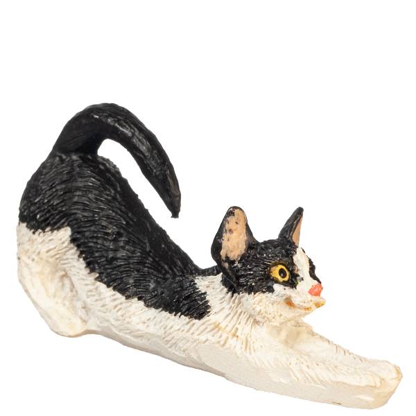 Dollhouse Miniature Stretching Black & White Cat