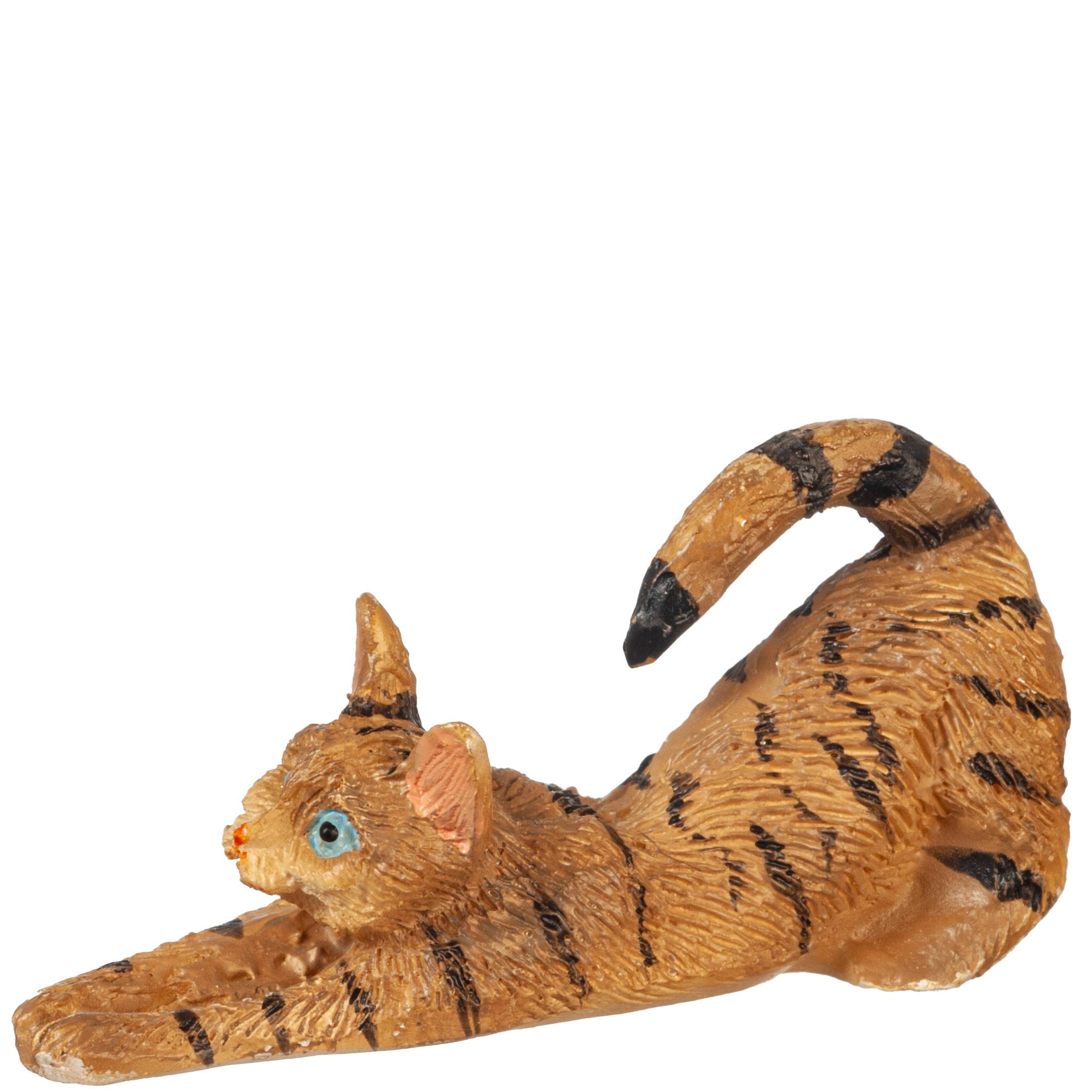 Dollhouse Miniature Stretching Tabby Cat
