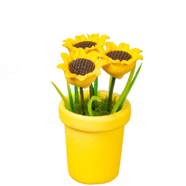Dollhouse Miniature Sunflowers in a Yellow Pot