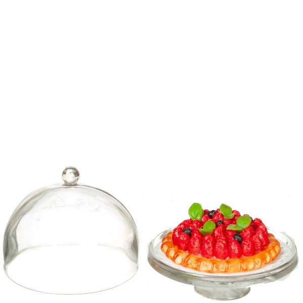 Dollhouse Miniature Cake Stand with Mixed Fruit Tart