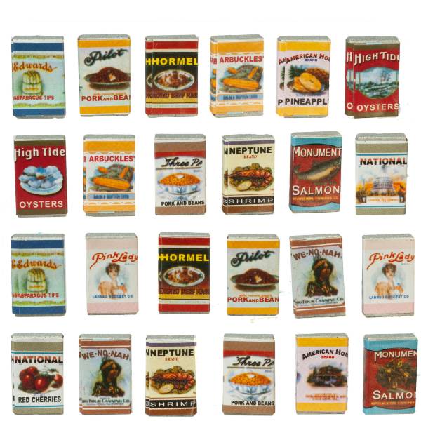 24 Dollhouse Miniature Grocery Tin Cans