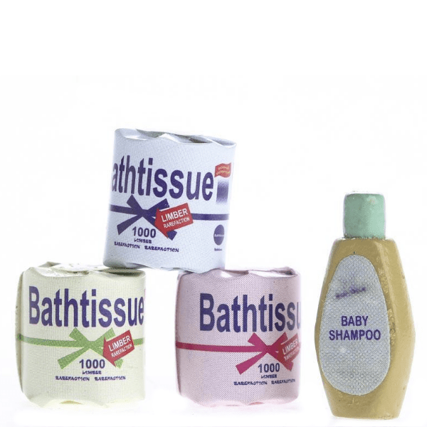 Dollhouse Miniature Bathroom Tissue & Shampoo Set