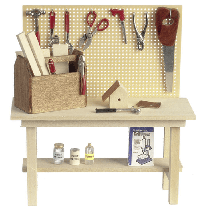 Dollhouse Miniature Tool Bench with Acessories