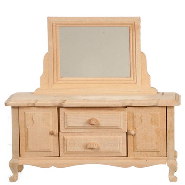 Unfinished Dollhouse Miniature Wood Dresser With Mirror