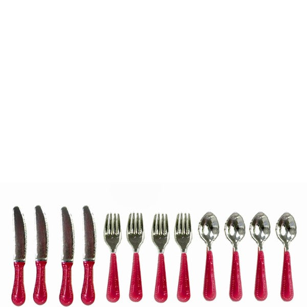 Red-Handled Dollhouse Miniature Utensil Set