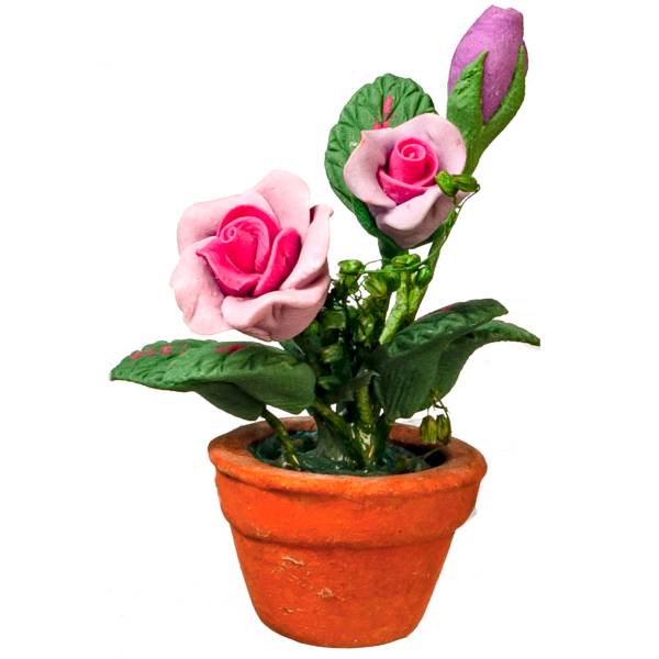 Violet & Pink Pink Dollhouse Miniature Roses in a Pot