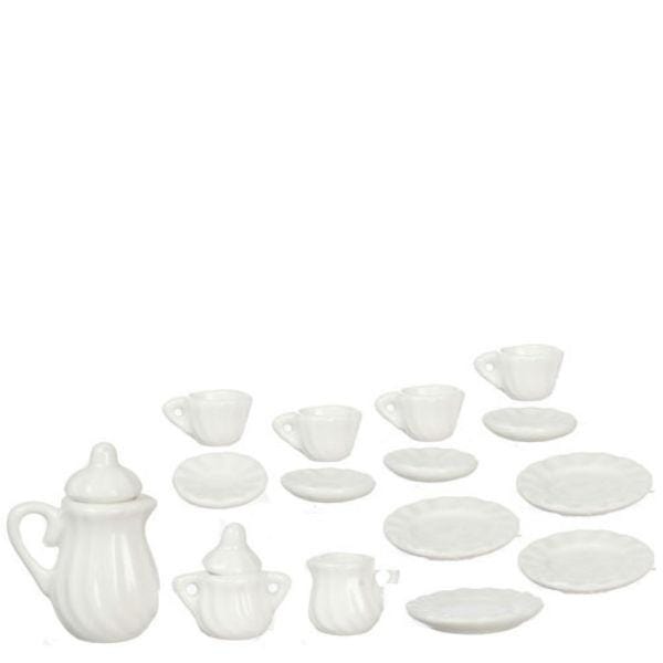 17-Piece White Dollhouse Miniature Tea Set