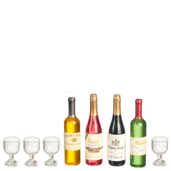 Dollhouse Miniature Wine Bottles with Glasses