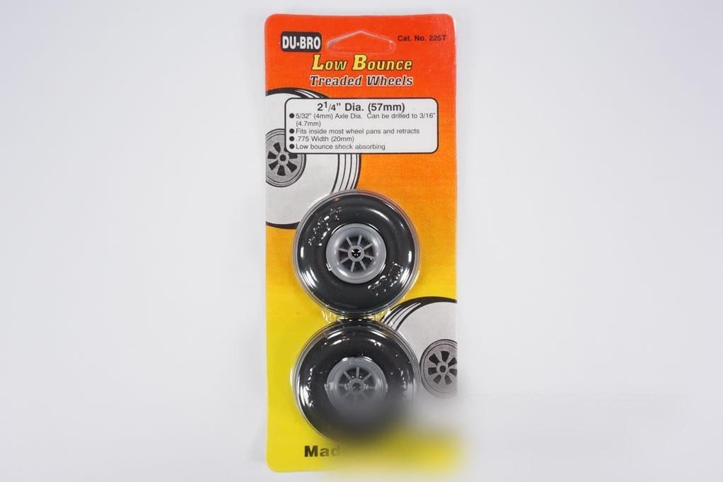 Du-Bro 57.1mm (2.25") x 20mm Treaded Low Bounce Polyurethane Wheels for 4mm Axle (2 Pack)