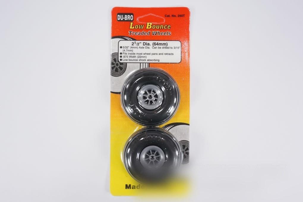 Du-Bro 63.5mm (2.5") x 22mm Low Bounce Treaded Polyurethane Wheels for 4mm Axle (2 Pack)