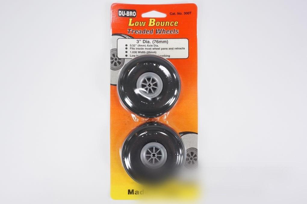 Du-Bro 76.2mm (3") x 26mm Low Bounce Treaded PVC Wheels for 4mm Axle (2 Pack)