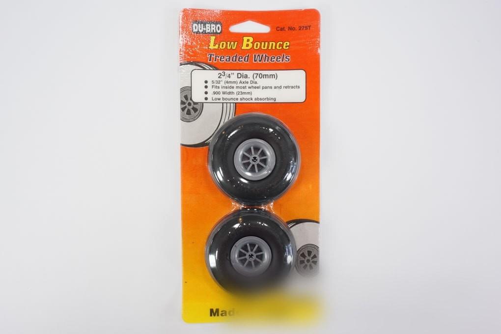 Du-Bro 69.8mm (2.75") x 23mm Low Bounce Treaded PVC Wheels for 4mm Axle (2 Pack)