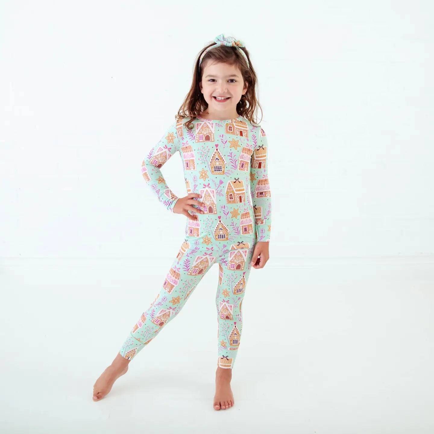 Baking Spirits Bright Gingerbread Houses Kids Bamboo Two Piece Pajamas - Size 3T