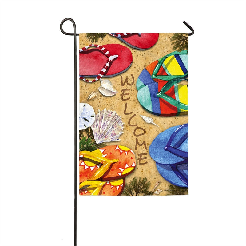 "Flip Flops" Garden Flag & Metal Flagpole Stand Set