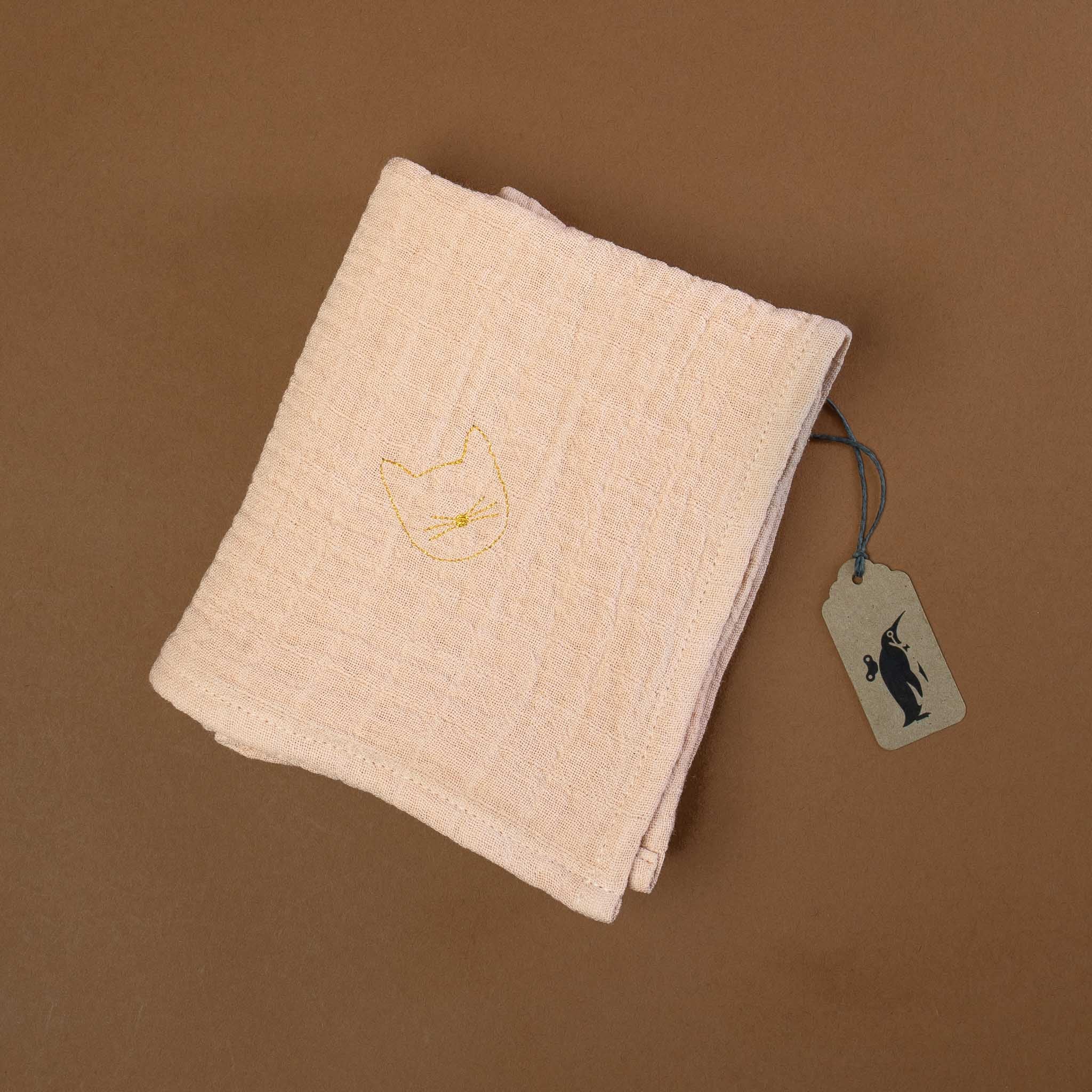 Embroidered Cotton Muslin Square | Café au Lait