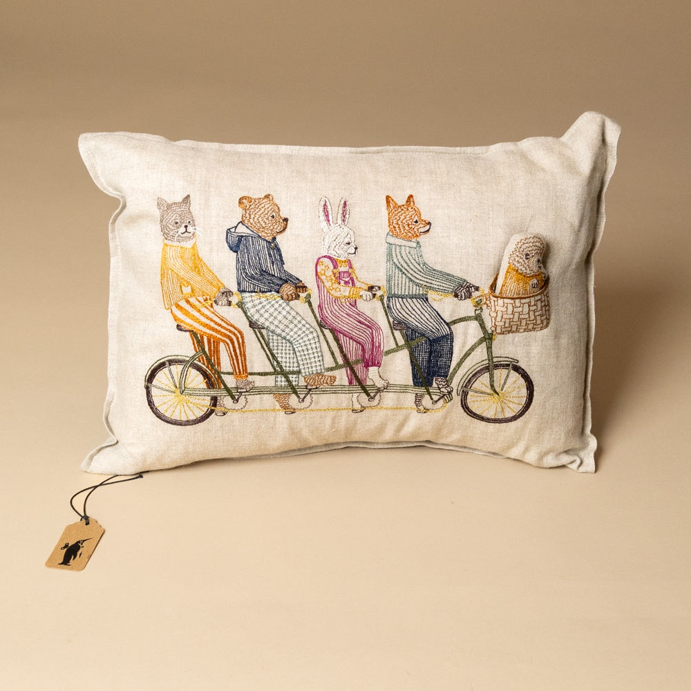 Embroidered Pocket Pillow Tandem Bike Buddies