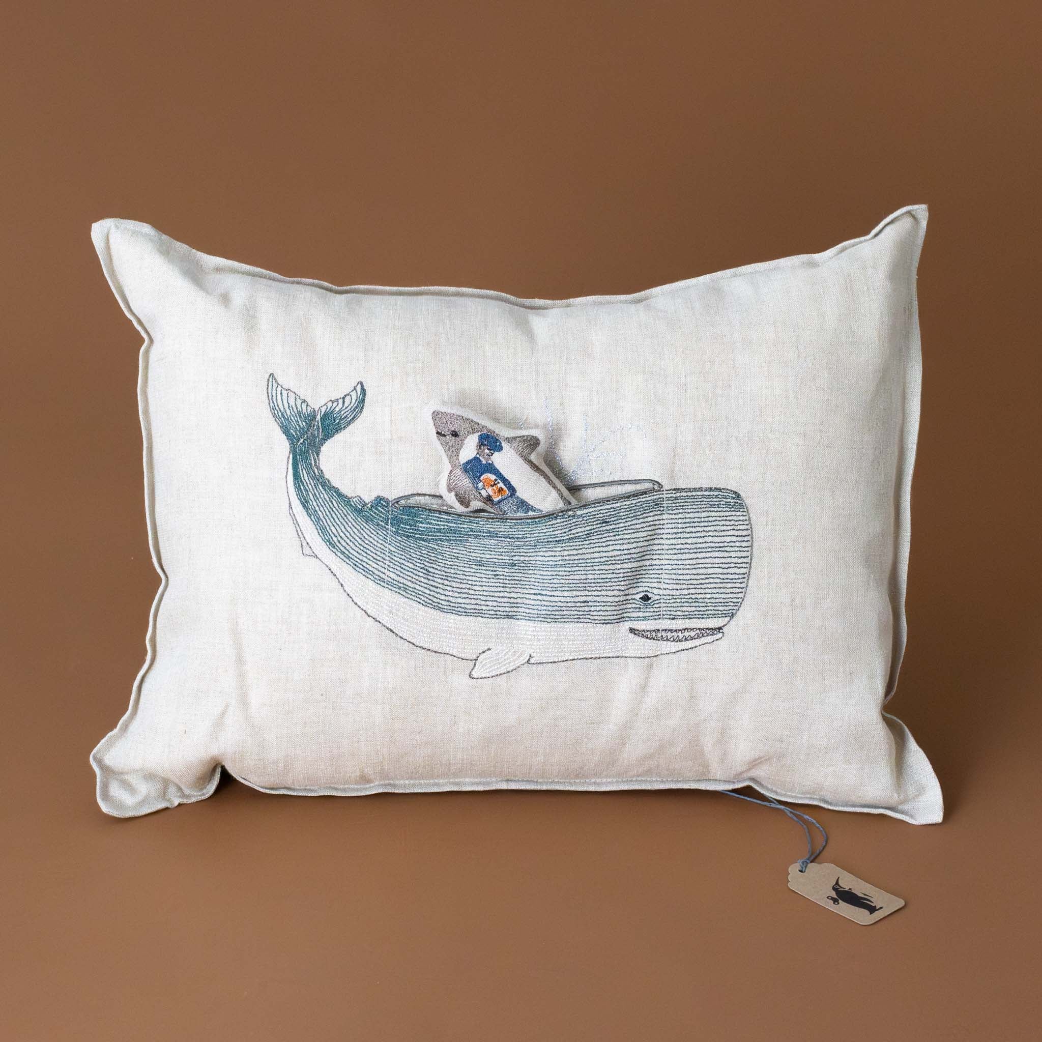 Embroidered Pocket Pillow | Very Hungry Whale