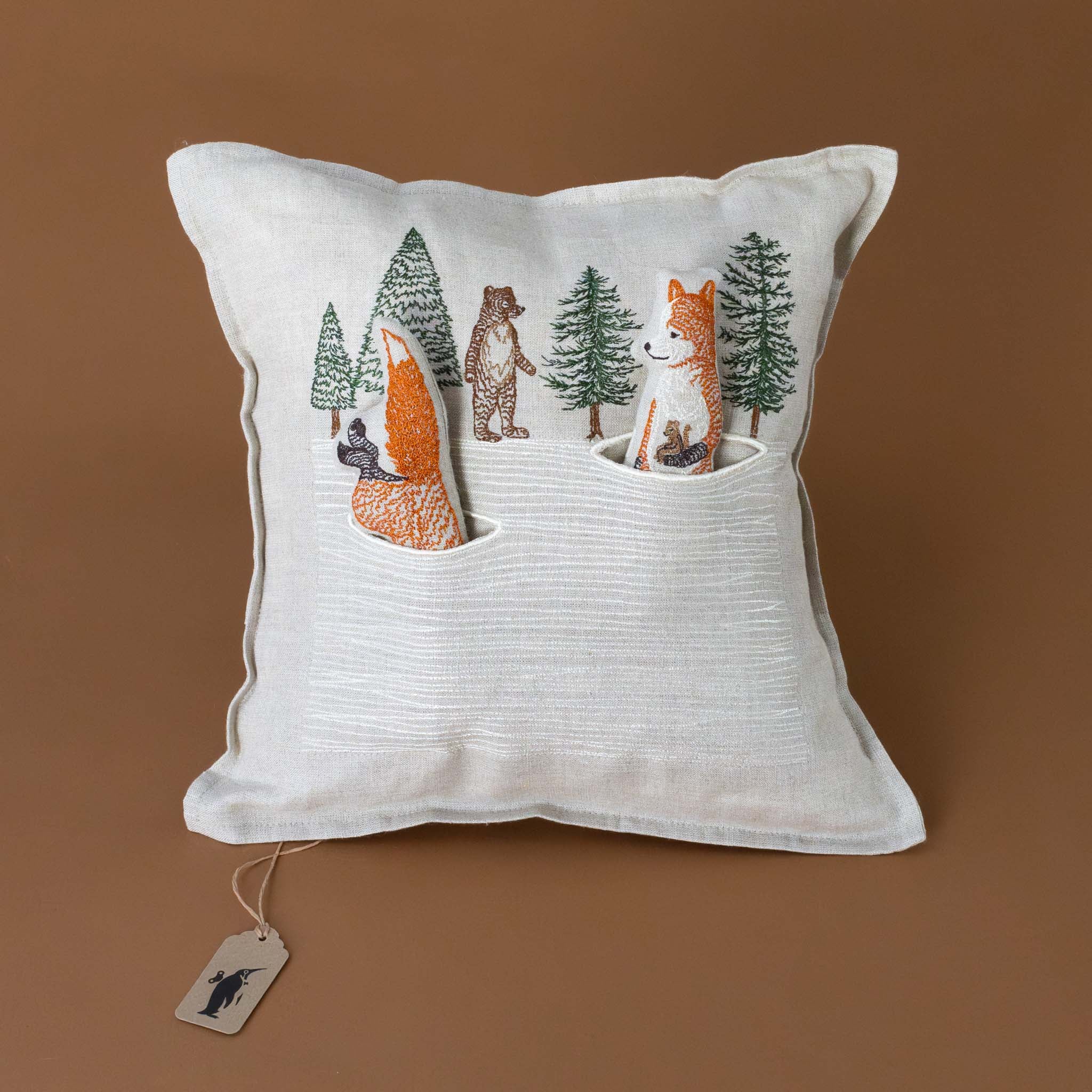 Embroidered Pocket Pillow | Winter Foxes