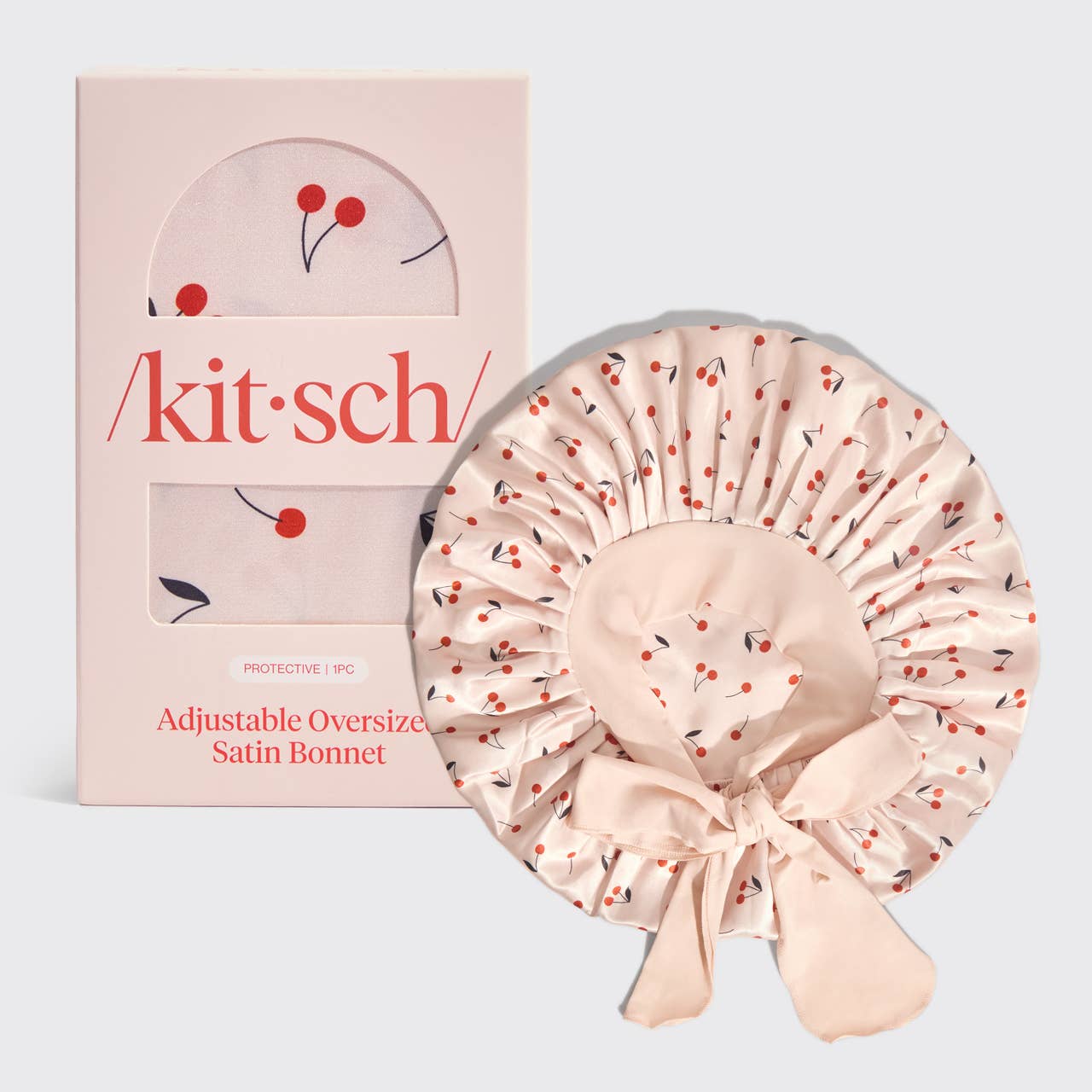 Kitsch Cherry Print Adjustable Oversized Satin Bonnet