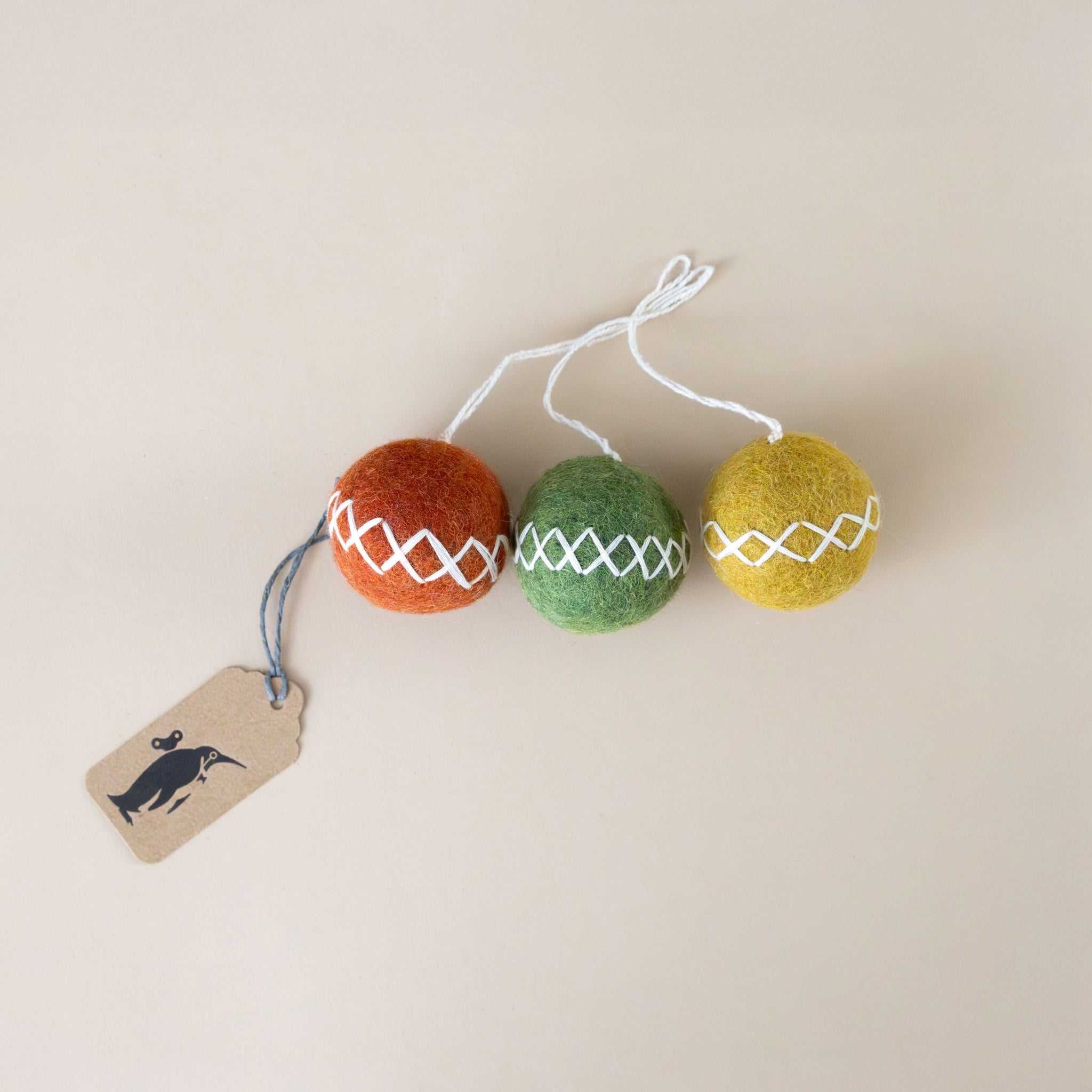 Felt Embroidered Christmas Ball Ornament Trio