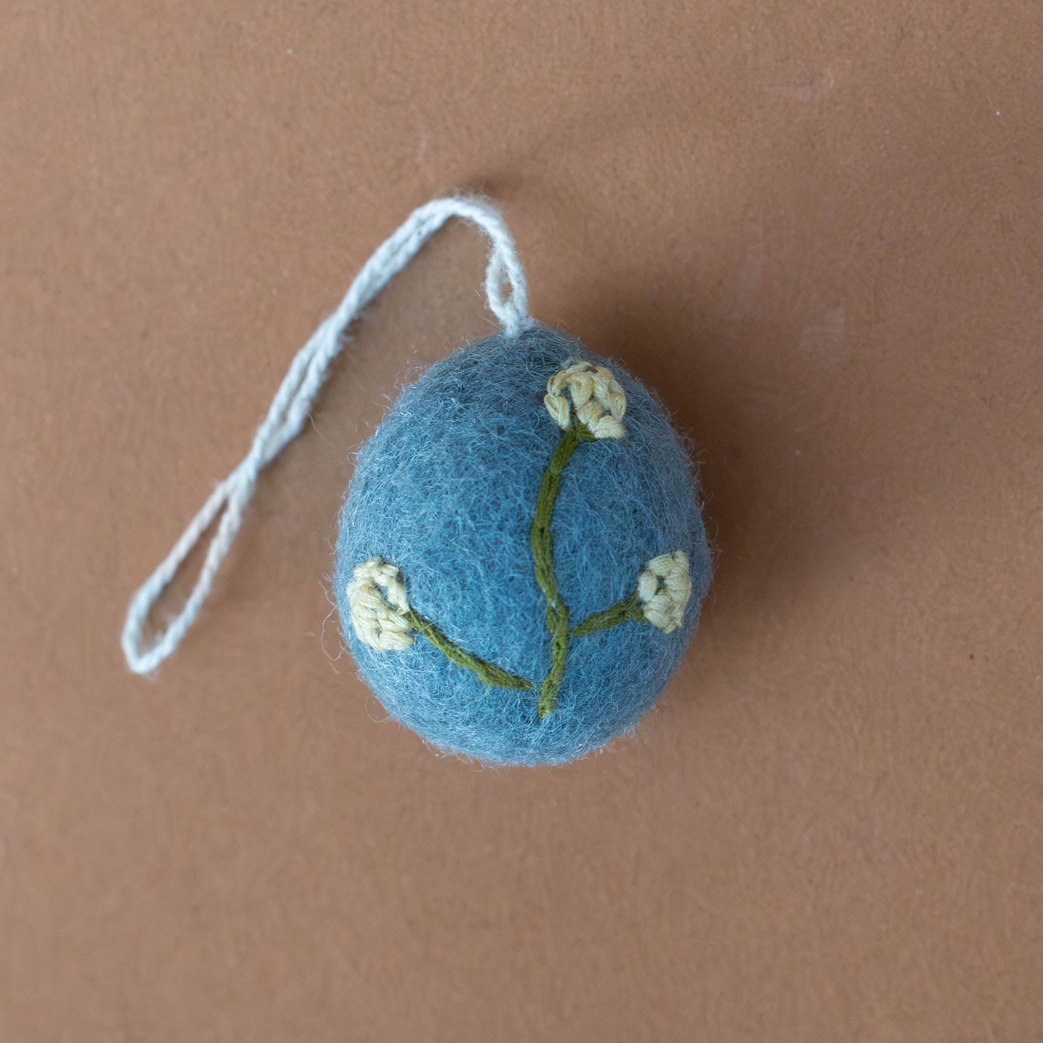 Felt Embroidered Egg Ornament | Heather - Sea Blue
