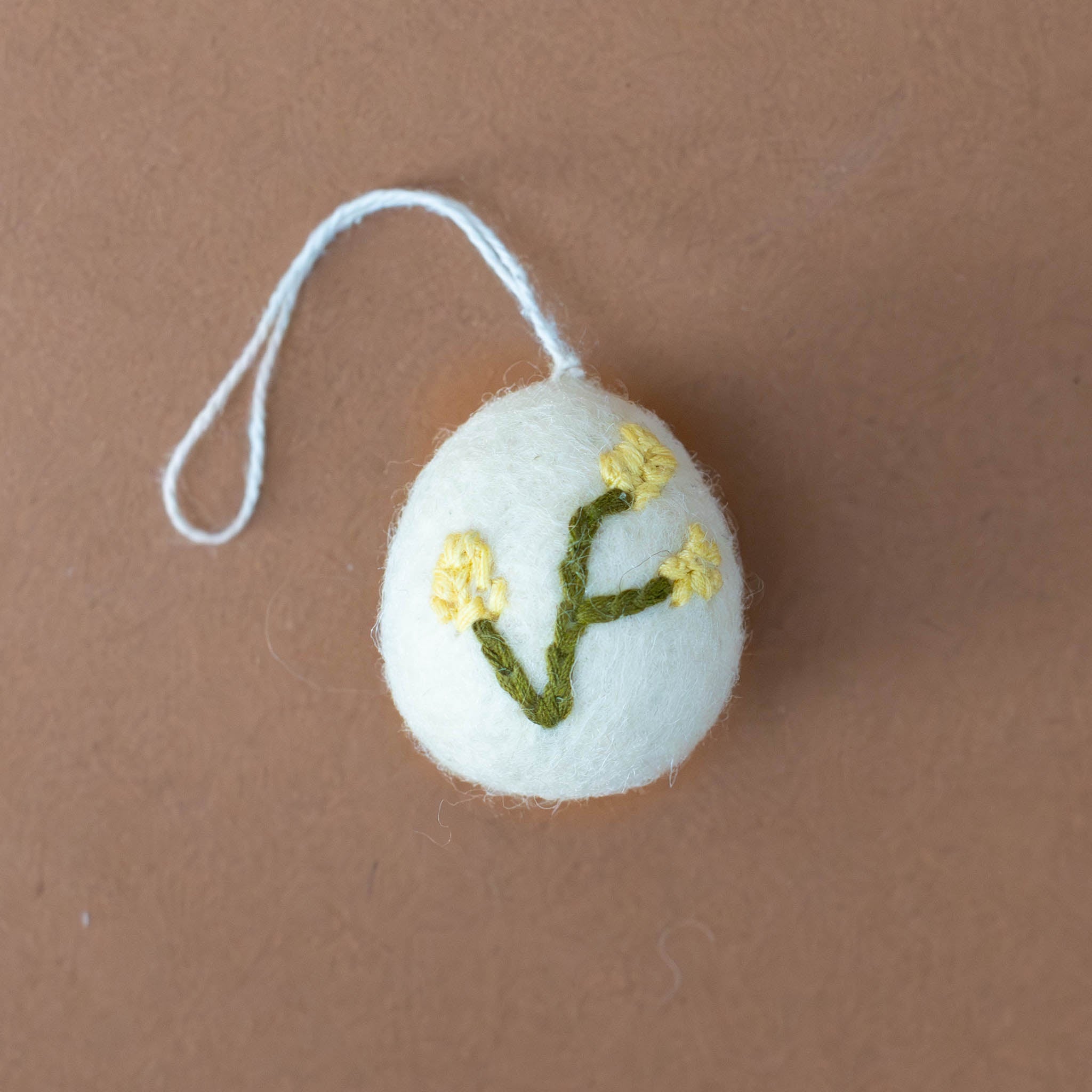 Felt Embroidered Egg Ornament | Heather - White