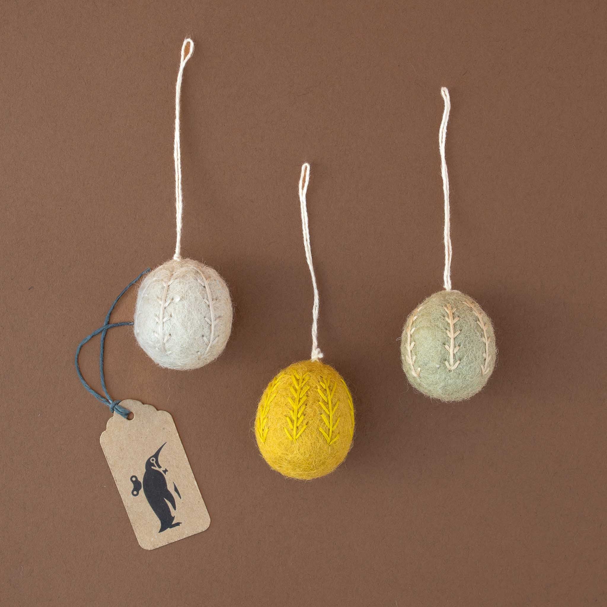 Felted Egg Ornament Set with Embroidery | Moss