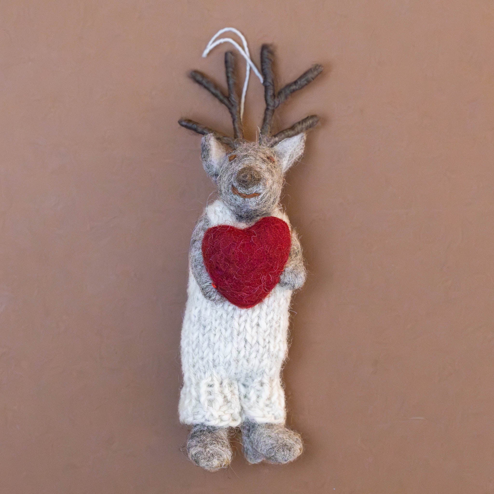 Felted Grey Deer Ornament | Heather Overalls with Heart