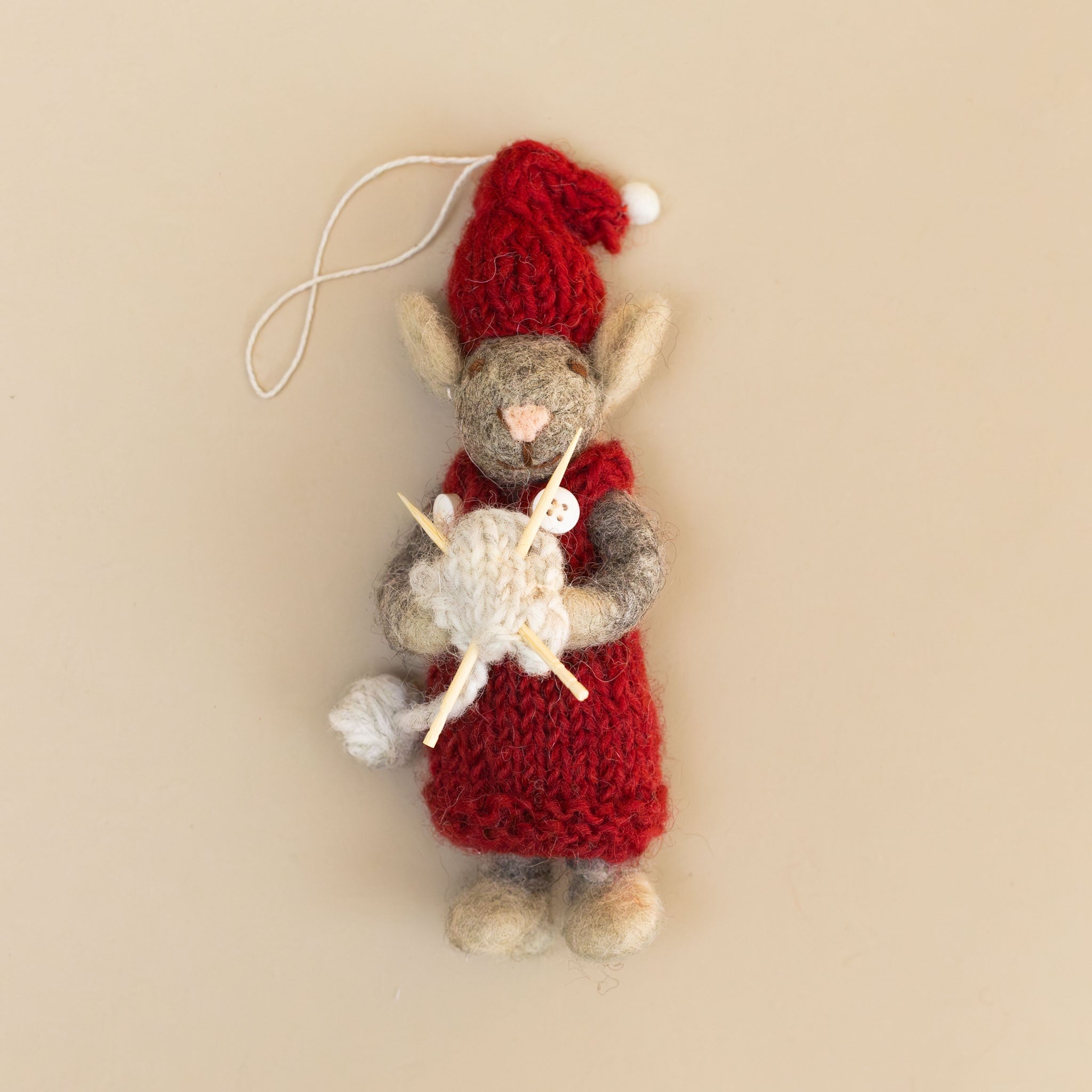 Felted Grey Mouse Ornament | Red Dress with Knitting Project