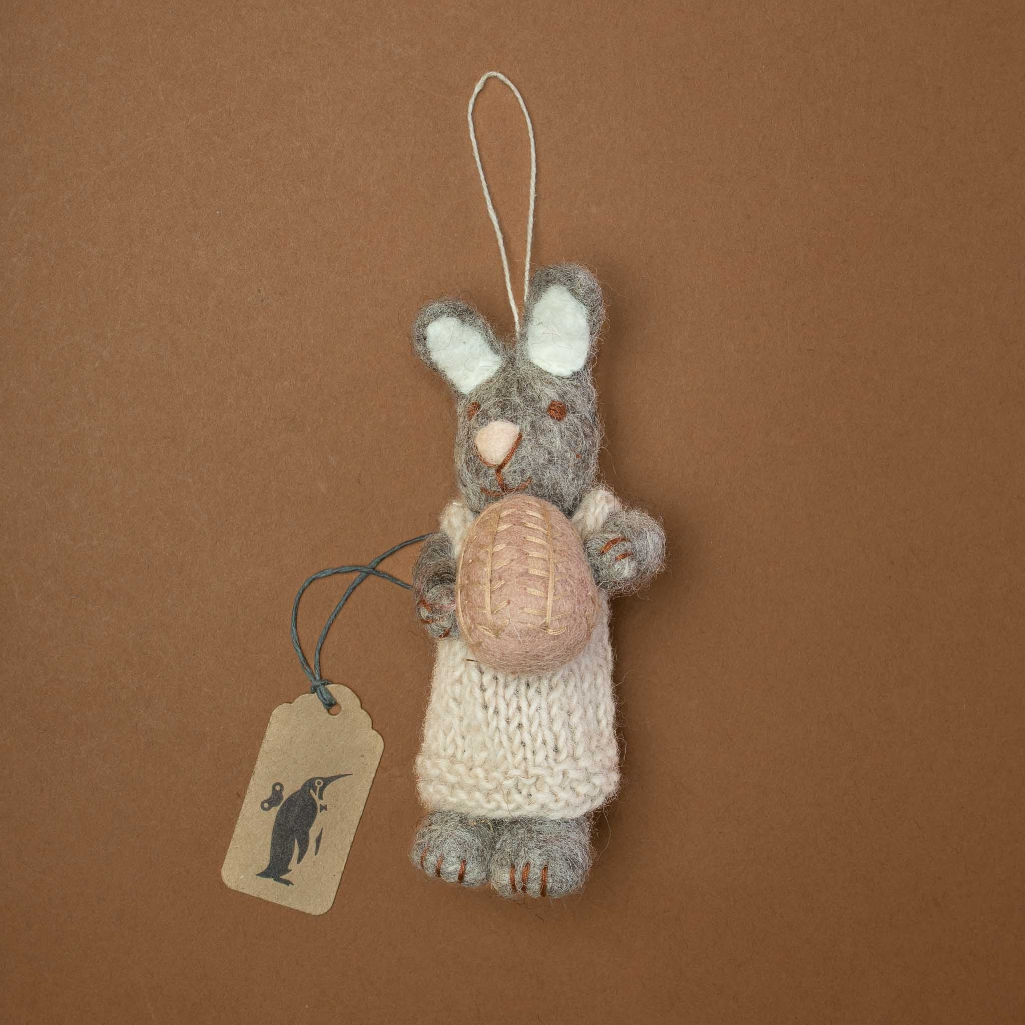 Felted Grey Rabbit Ornament | Heather Dress & Lavender Egg